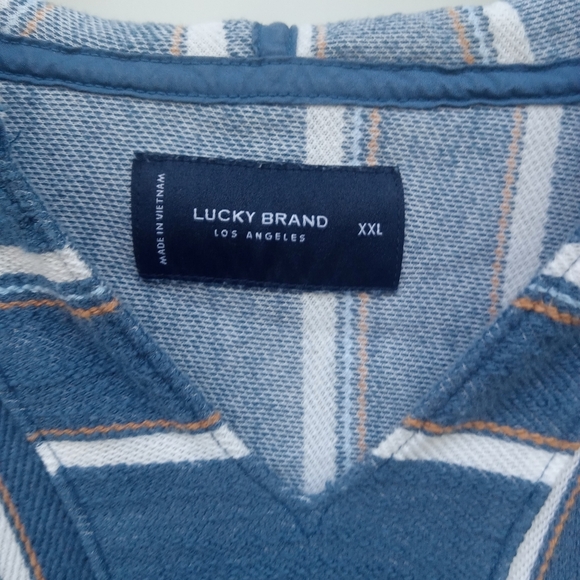 Lucky Brand Blue Striped El Verano Baja Hoodie V-Neck Men's XXL - Picture 4 of 11